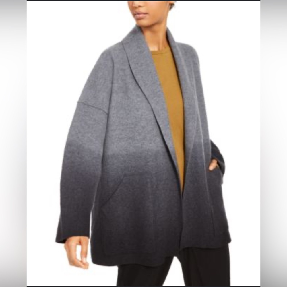 Eileen Fisher Gradient Gray to Charcoal Open-Front Cardigan
